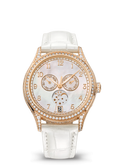 White Moonphase Watch with Rose Gold Tone Crystal Bezel