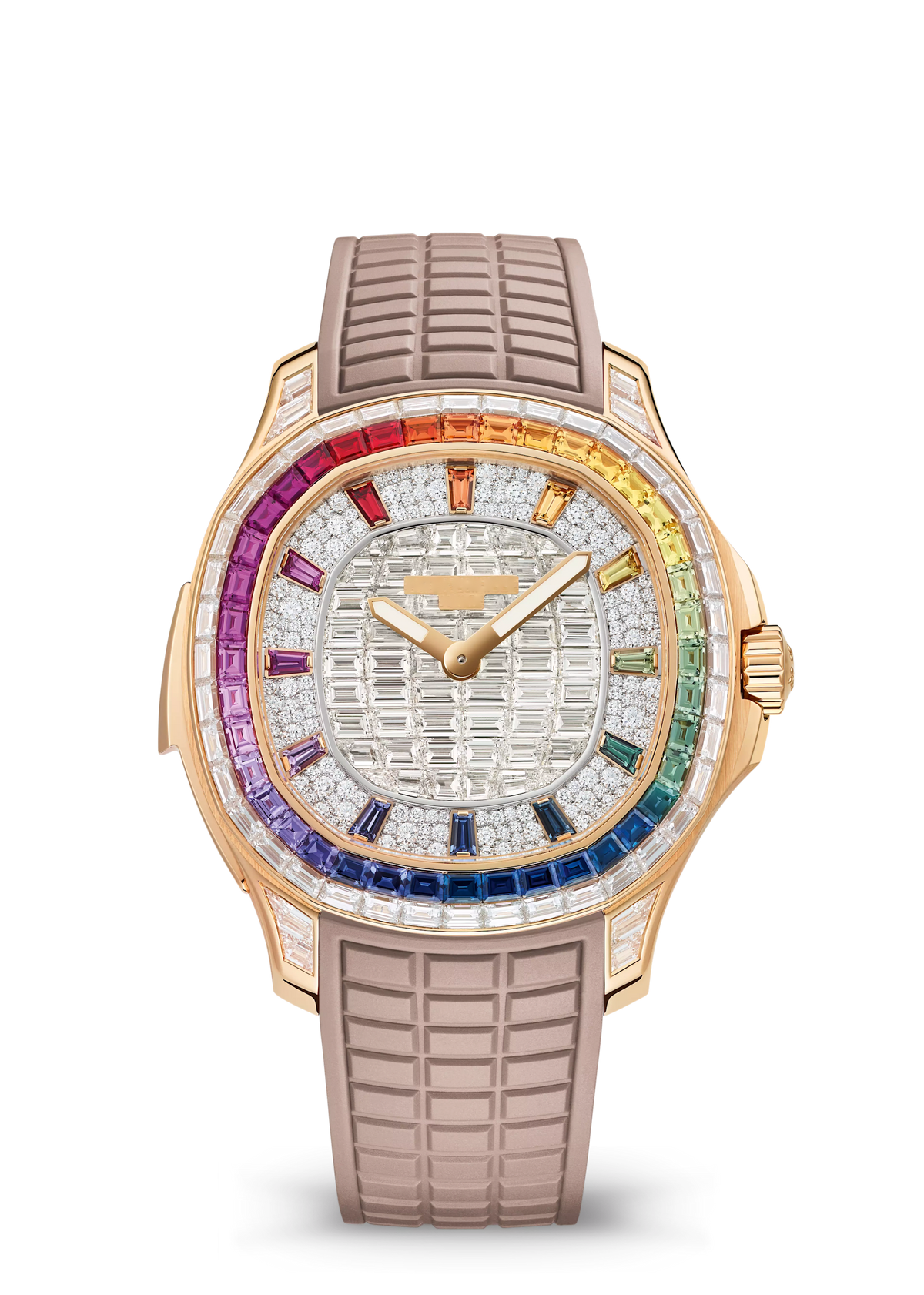Rainbow Bezel Watch with Rose Gold Tone Case and Taupe Strap