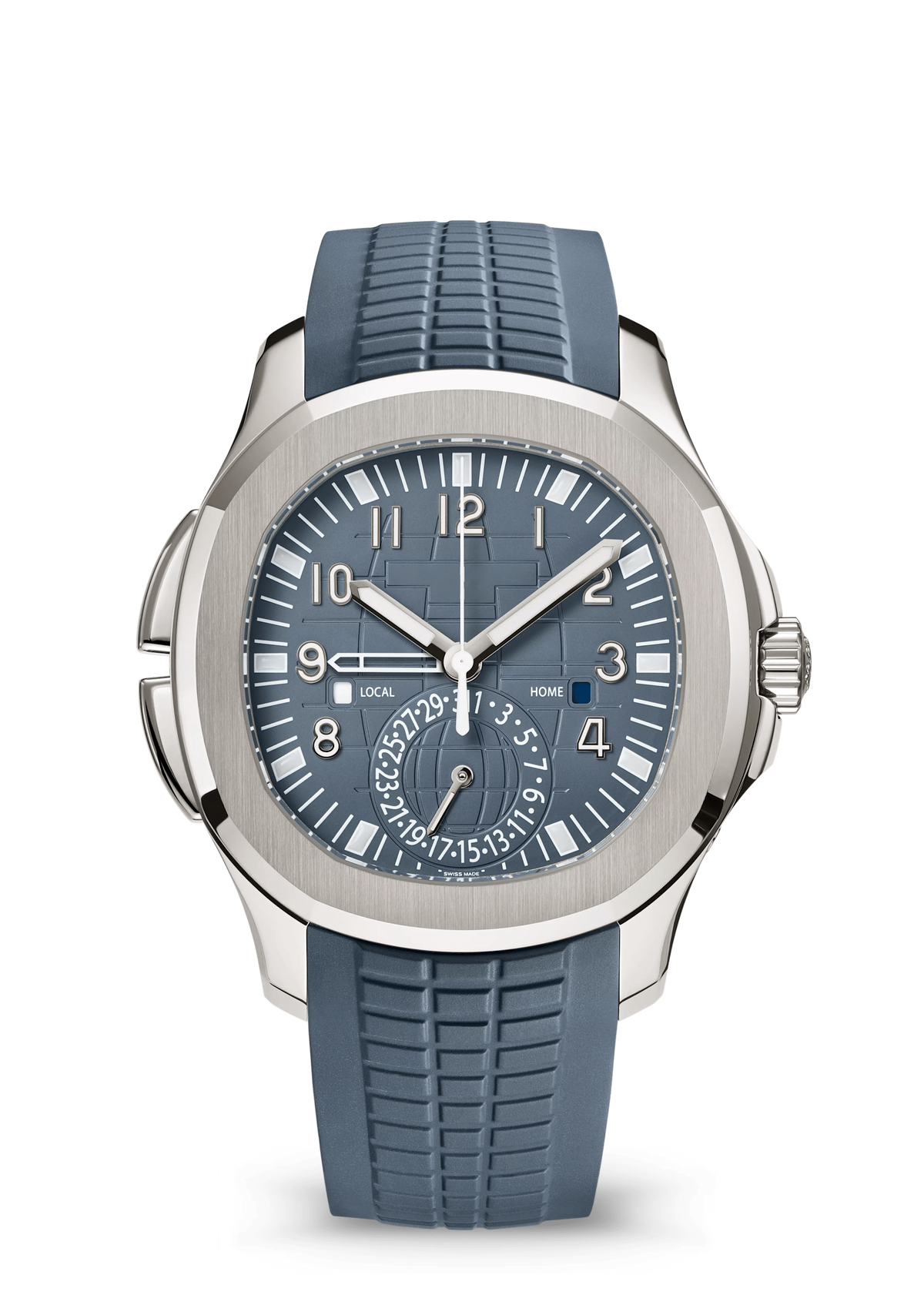 Slate Blue Dual-Time Watch with Silver Tone Case