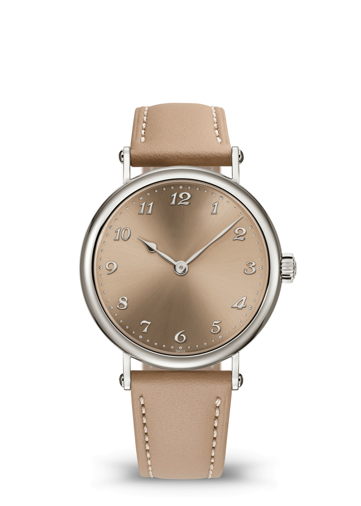 Sand Dial Dress Watch with Silver Tone Case and Tan Strap