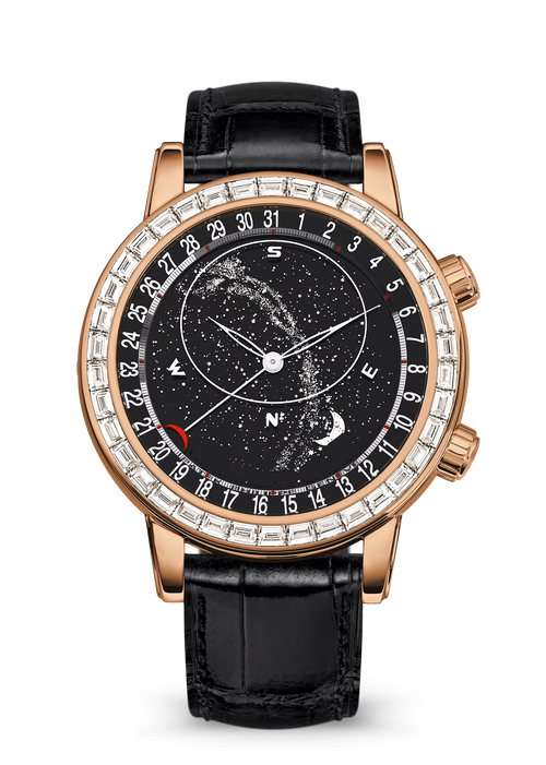 Black Star Dial Watch with Rose Gold Tone Crystal Bezel