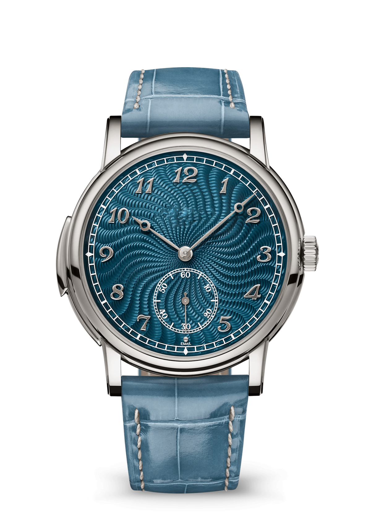 Teal Wave Dial Watch with Silver Tone Case and Blue Strap