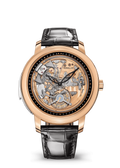 Rose Gold Tone Skeleton Dial Watch with Glossy Black Strap