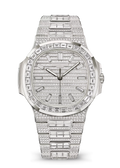 Silver Tone Crystal Watch with Rectangular-Stone Bracelet