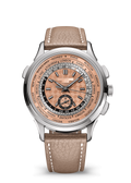 Salmon World-Time Chronograph with Silver Tone Case and Tan Strap